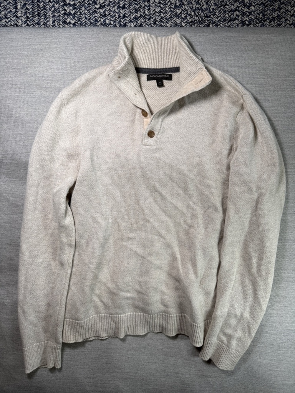 Banana Republic Men's Light Cream Zip-Detail Knit Pullover